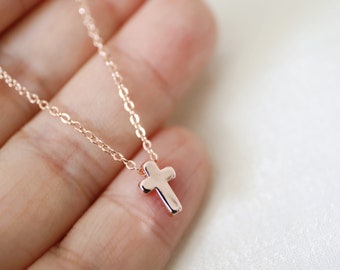 Rose Gold Tiny Cross Necklace • Cross Necklace •Birthday Gift • Bridesmaid Gift •Mothers Day Gift