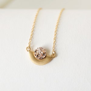 Gold Halfmoon with Light Rose Gold Druzy Pendant Necklace Birthday Gift Bridesmaid Gift Graduation Gift image 5