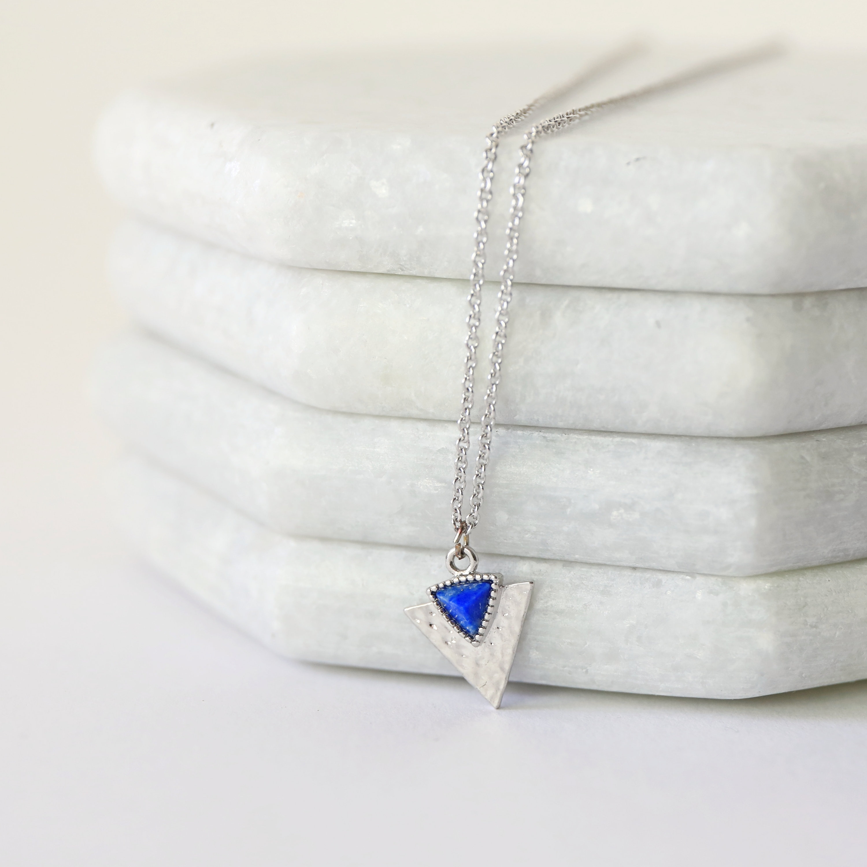 Art outlet Deco Silver Necklace Set, Triangle Necklace, Geometric Pendant, Silver Arrowhead Necklace Bridesmaid Gift