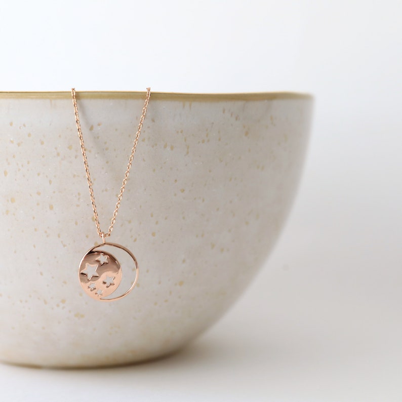 Rose Gold Moon and Star Necklace Star Necklace Moon Necklace Birthday Gift Bridesmaid Gift Graduation Gift image 3