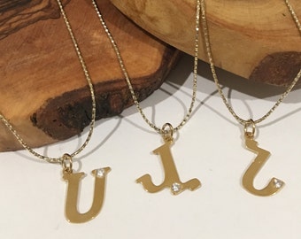 Armenian Initials in Sterling Silver or Gold plated with a 2.25mm cubic zirconia round stone