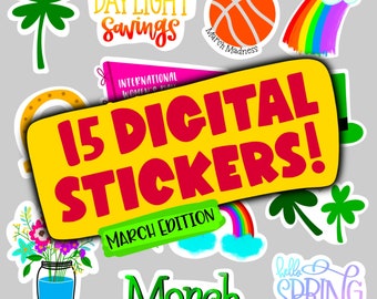 15 MARCH Themed DIGITAL Planner Stickers