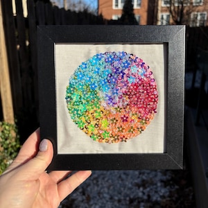 Framed Rainbow Sequin Embroidery Art