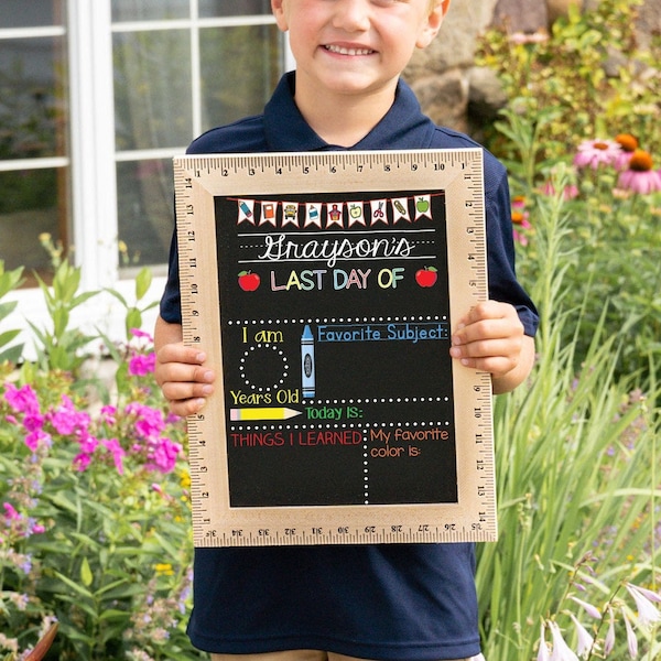 Last Day of School Ruler Chalkboard, Personalized School Sign, For Preschool, For Kindergarten, Photo Prop