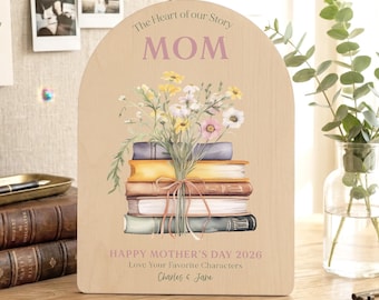 Personalized Mother's Day Wood Sign, Book Lover Gift for Mom Grandma Nana, Custom Name from Kids,