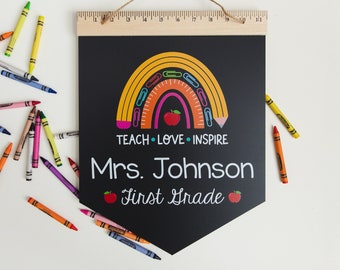 Teacher Appreciation Gift, Name Sign, End of Year Teacher Gift, Personalized Teacher Thank You, Appreciation Week, Chalkboard Ruler Sign