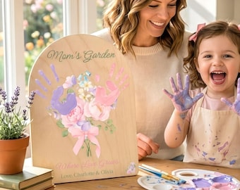 Custom Mother’s Day Gift from Kids, DIY Handprint Art, Mom’s Garden, Personalized Keepsake Wood Sign