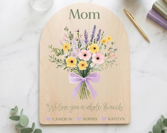 Personalized Mothers Day Sign, Gift from Kids, Custom Grandma Sentimental Gift, Floral Bouquet Decor