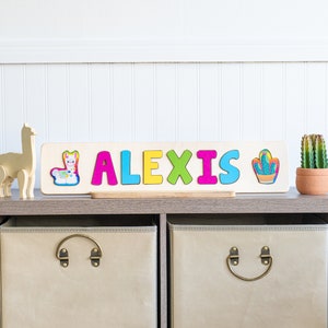 Llama Name Puzzle, Easter Gift for Kids, Cactus and Llama Birthday for Toddlers, Personalized Toy, Puzzle for Toddlers, Name Puzzle Baby