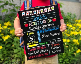 First Day of School Sign, Real Reusable First Day of School Sign for Girl or Boy, Kindergarten, Preschool