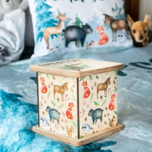 Custom Piggy Bank, Christmas Gifts, Woodland Animals, First Birthday Gift, Wooden Toys, Gift for Boys, Toddler Toy, Money Box, Coin Bank image 6