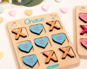 Tic Tac Toe Valentine, Valentines Day Gift for Kids, Valentine for Class, Wooden Kids Game, Personalized Gift, Custom Travel Game