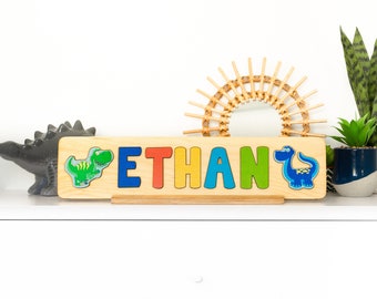 Custom Name Puzzle, Easter Gifts, Dinosaur Wooden Puzzle, Personalized Gift for Kids, Boys Birthday Gift, Dinosaur Nursery