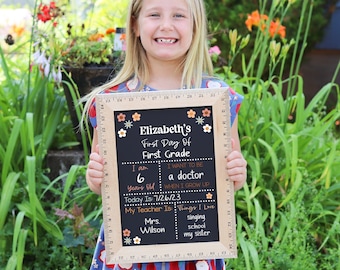 Back to School Chalkboard, First Day of School Sign, Reusable 1st Day Board, Last Day, Kindergarten, First Grade, Preschool, Ruler, BloomOwl