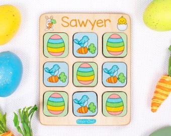 Easter Tic Tac Toe, Easter Basket Stuffer, Easter Gift for Kids, Basket Fillers, Wooden Kids Game, Personalized Gift For Girls, For Boys