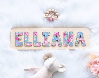 Floral Wooden Name Puzzle, Personalized Easter Gift for Girl, First Birthday, Second Birthday Gift, Toddler Gifts, Custom Name Puzzle