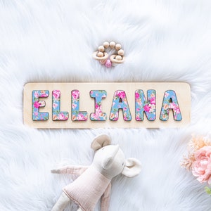 Floral Wooden Name Puzzle, Personalized Easter Gift for Girl, First Birthday, Second Birthday Gift, Toddler Gifts, Custom Name Puzzle