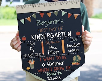 First Day of School Sign, Back to School Chalkboard, Reusable 1st Day Board, Last Day, Kindergarten, First Grade, Preschool, Ruler, BloomOwl