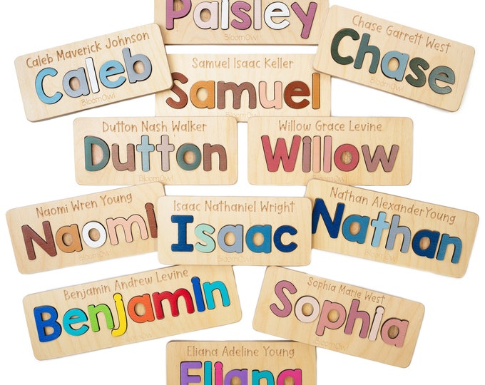 Wooden Name Puzzle, Upper and Lowercase, Easter Gifts for Kids, Name Puzzles for Toddlers and Baby, Montessori, Baby Shower, Newborn Gift