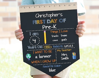 First Day of School Sign, Back to School Chalkboard, Reusable 1st Day Board, Last Day, Kindergarten, First Grade, Preschool, Ruler, BloomOwl