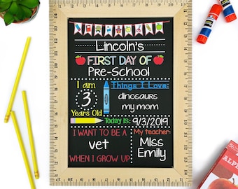 First Day of School Sign, First Day of Kindergarten Sign, 1st Day of Preschool, Back to School Chalkboard, Reusable School Sign, 1st Day