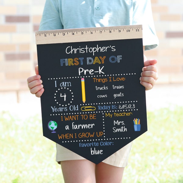 First Day of School Sign, Back to School Chalkboard, Reusable 1st Day Board, Last Day, Kindergarten, First Grade, Preschool, Ruler, BloomOwl