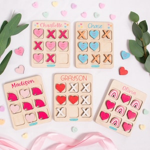 Tic Tac Toe Valentine, Valentines Day Gift for Kids, Valentines for Class, Wooden Kids Game, Personalized Gift, Custom Travel Game