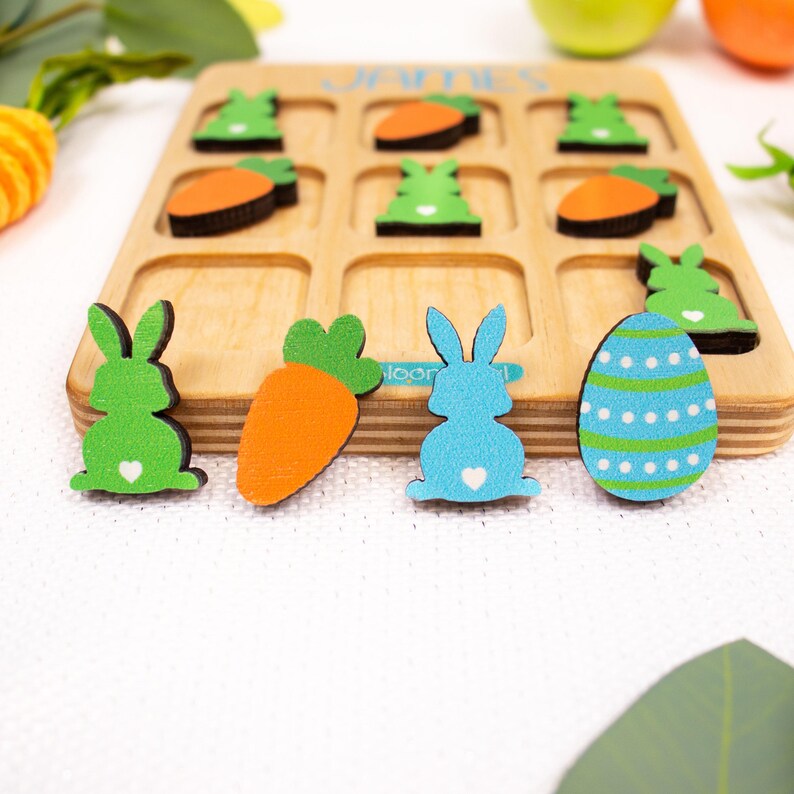 Easter Tic Tac Toe, Basket Fillers, Easter Gift for Kids, Basket Stuffers, Wooden Kids Game, Personalized Gift, Bunny, For Girls, For Boys image 5