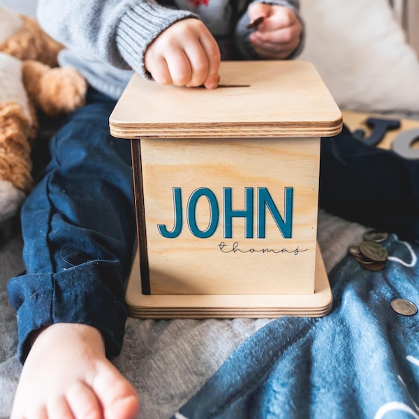 Custom Name Piggy Bank, Easter Gifts, Personalized Coin Bank For Kids, New Baby Gift, Wooden Money Box, Room Nursery Decor, Christmas Gift