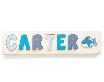 Shark Name Puzzle, Easter Gifts, First Birthday Gift, Baby Shark Puzzle, Wooden Toys, Personalized Gift, Baby Name Puzzle