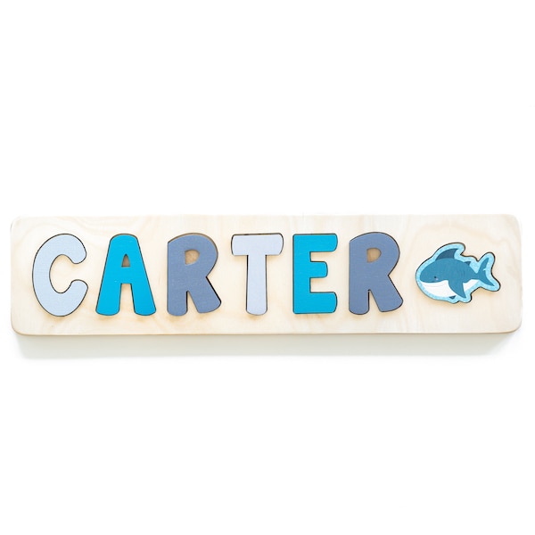 Shark Name Puzzle, Easter Gifts, First Birthday Gift, Baby Shark Puzzle, Wooden Toys, Personalized Gift, Baby Name Puzzle