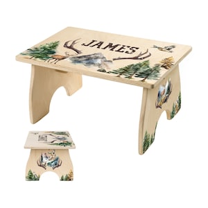 Hunting Toddler Step Stool, Step Stool for Kids, Personalized Childrens Step Stool, Gift for Boy, Wooden Bathroom Stool, Kitchen Stool Child