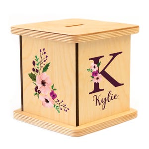 Purple Floral Piggy Bank, Easter Gifts for Girl, Custom Name Coin Bank, Girls Birthday Gifts, First Birthday Gift, Money Box, Baptism Gift