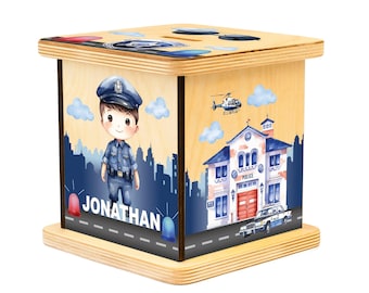 Hucha de policía, hucha personalizada, regalos de Pascua para niños, primer cumpleaños, caja de dinero personalizada, pequeños héroes, decoración de habitación