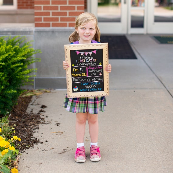 Handmade in USA First and Last Day of School Chalkboard by Page Brook Market Reusable Sign with Real Wooden Ruler Frame