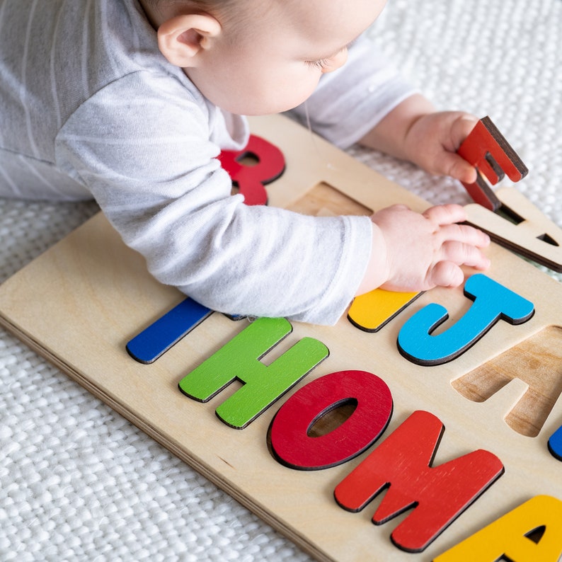 Casse-tête nominatif en bois, Cadeaux de Pâques pour les enfants, Cadeaux personnalisés, Premier anniversaire, Cadeau de naissance, Jouet d'apprentissage, Cadeau d'anniversaire d'enfant, Jouets en bois image 2