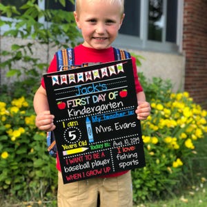 First Day of School Sign, 1st Day of School Sign for Girl or Boy, Kindergarten, Preschool, Back to School Chalkboard, Last Day School Sign image 2