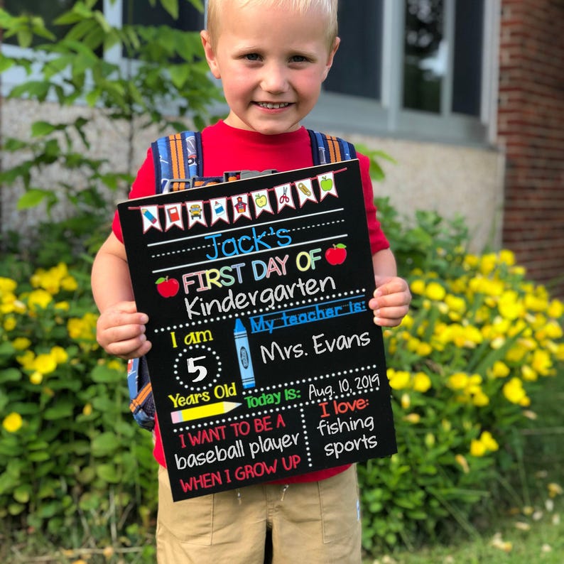 First Day of School Sign, 1st Day of School Sign for Girl or Boy, Kindergarten, Preschool, Back to School Chalkboard, Last Day School Sign image 2
