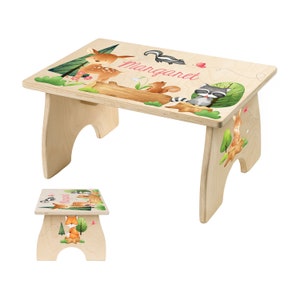 Woodland Toddler Step Stool, Step Stool for Girls, Easter Gift for Kids, First Birthday Gift, Personalized Kids Room Decor, Bathroom Stool