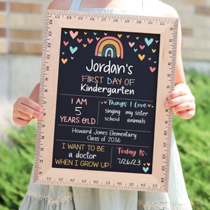 First Day of School Sign, Back to School Chalkboard, Reusable 1st Day Board, Last Day, Kindergarten, First Grade, Preschool, Ruler, BloomOwl Option 3 - Coral