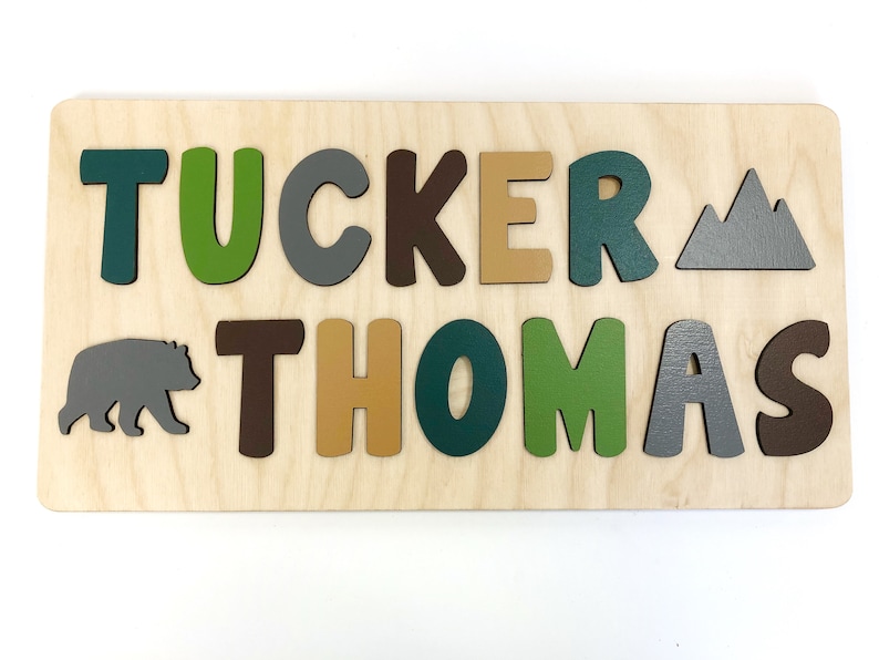 Wooden Name Puzzle for Toddler With Two Names Personalized Etsy