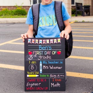 First Day of School Sign, 1st Day of School Sign for Girl or Boy, Kindergarten, Preschool, Back to School Chalkboard, Last Day School Sign image 8