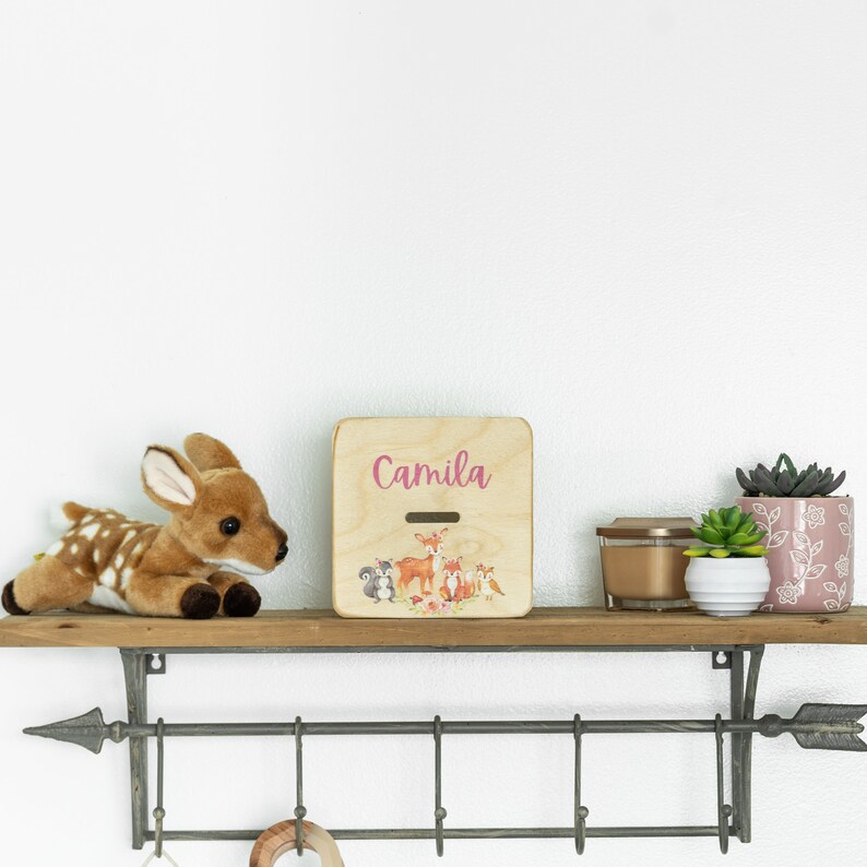 Personalized Piggy Bank Woodland Nursery Baby Girl Nursery Etsy