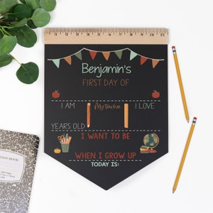 First Day of School Sign, Back to School Chalkboard, Reusable 1st Day Board, Last Day, Kindergarten, First Grade, Preschool, Ruler, BloomOwl image 2