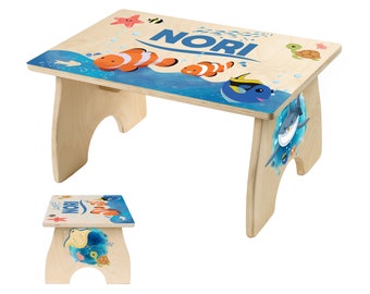 Clownfish Toddler Step Stool, Finding perfect Step Stool for Kids, Ocean Personalized Wooden Step Stool, Bathroom Kitchen Stool, Blue Tang