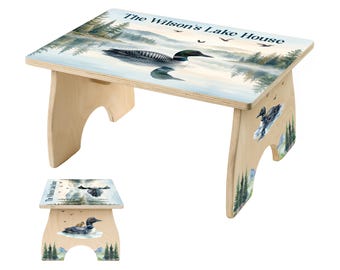 Toddler Step Stool, Loon Duck Stool for Kids, Personalized Childrens Step Stool, Gift for Boy, Wooden Bathroom Stool, Lakehouse Duck Decor