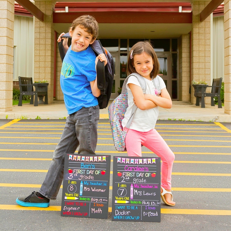 First Day of School Sign, 1st Day of School Sign for Girl or Boy, Kindergarten, Preschool, Back to School Chalkboard, Last Day School Sign image 5