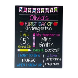 First Day of School Sign, 1st Day of School Sign for Girl or Boy, Kindergarten, Preschool, Back to School Chalkboard, Last Day School Sign image 4