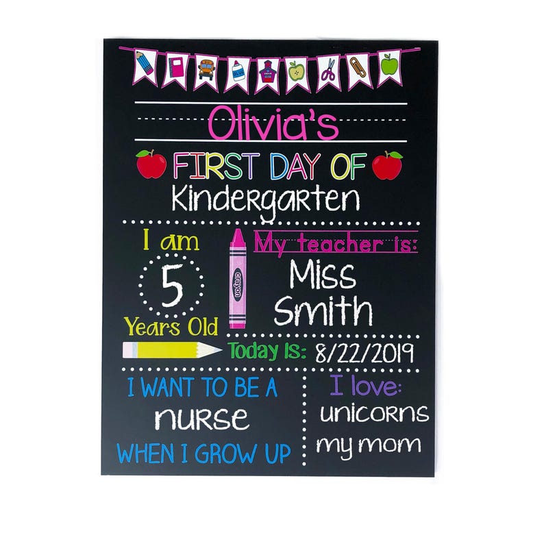 First Day of School Sign, 1st Day of School Sign for Girl or Boy, Kindergarten, Preschool, Back to School Chalkboard, Last Day School Sign image 4