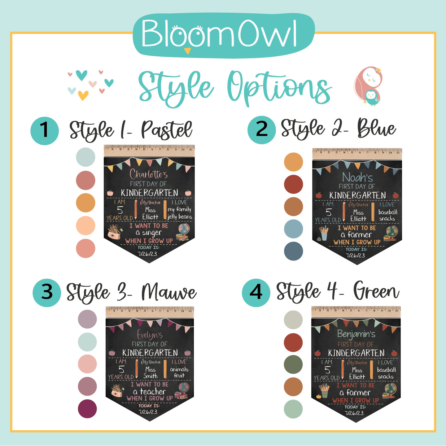 First Day of School Sign, Back to School Chalkboard, Reusable 1st Day Board, Last Day, Kindergarten, First Grade, Preschool, Ruler, BloomOwl